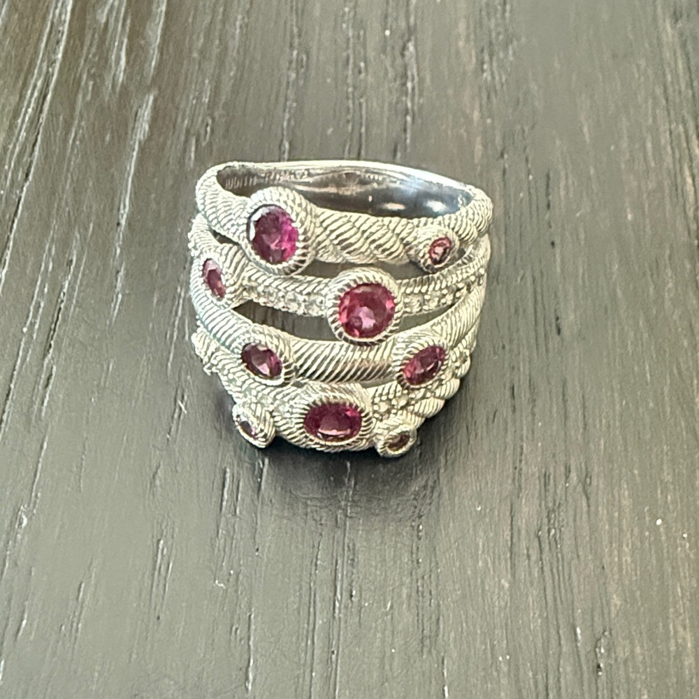 Judith Ripka silver cable rhodolite ring Size 6